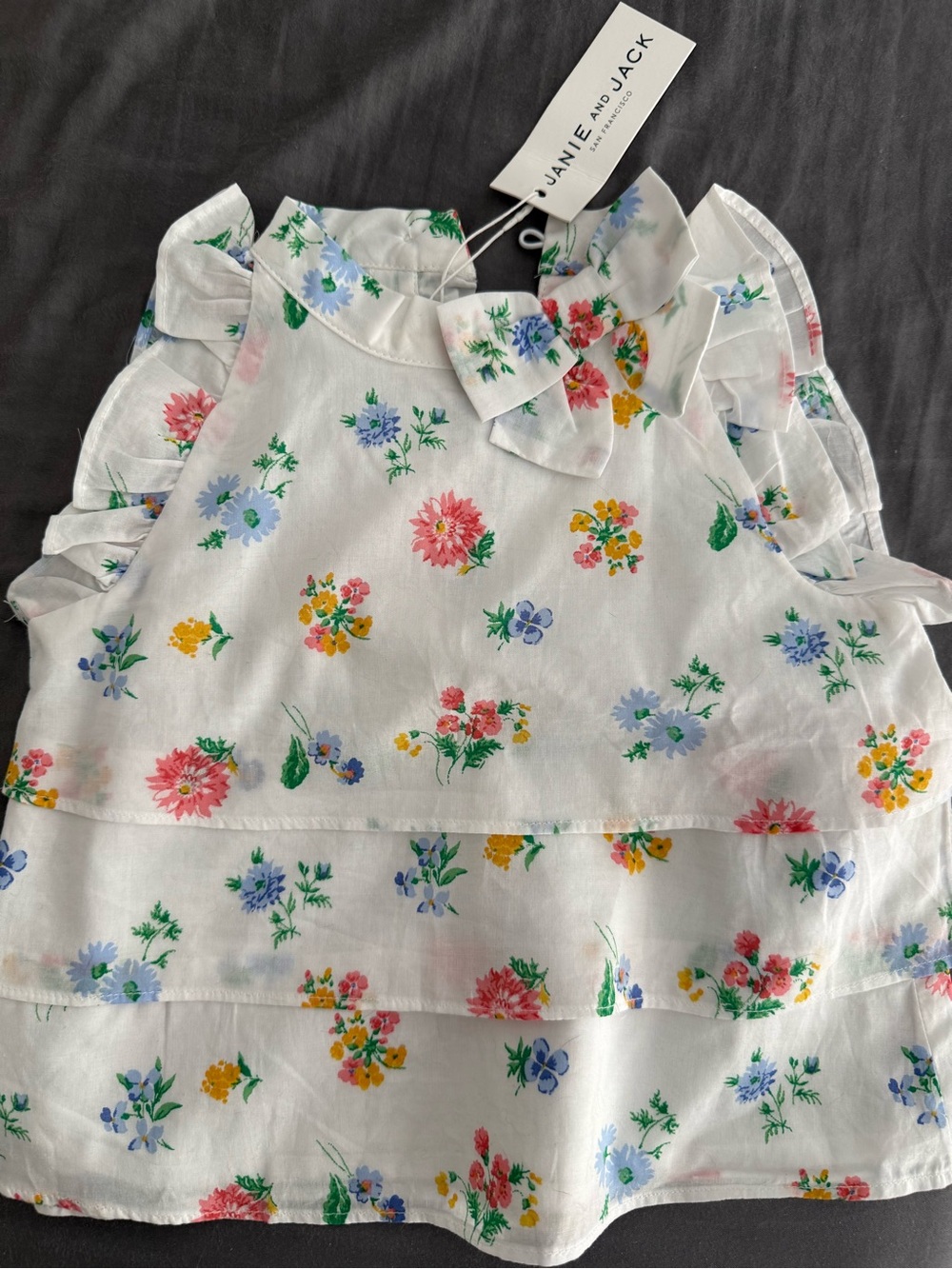 Janie and Jack White Floral Ruffle top with Bow